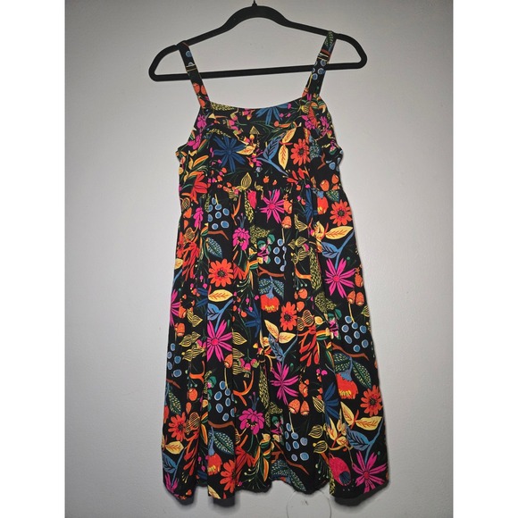 Natural Life Floral Sundress Black Multicolor Strappy Fit & Flare Women's Medium - Picture 3 of 7